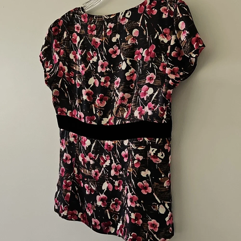 Ann Taylor Silk Wrap Floral Blouse Velvet Y2K‎ Fairy Whimsigoth Size 4